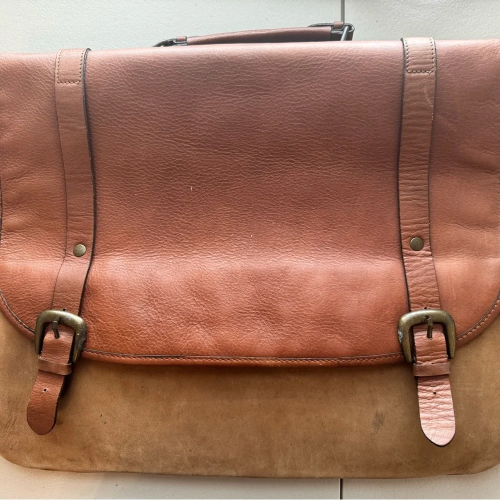 Unisex Crossbody Bag Leather Laptop Messenger Bag Briefcase Buckles